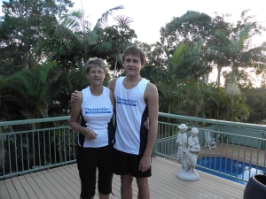 Zack and Margaret Hewat in Dementia UK t-shirts